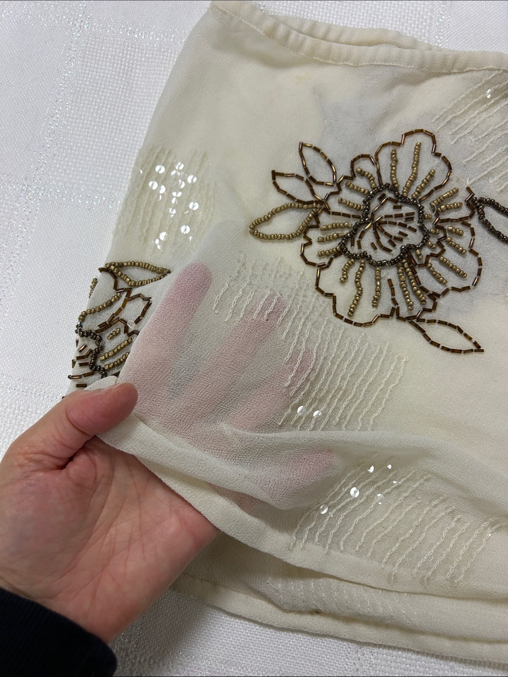 Embroidered Ivory Floral Wrap sheer Skirt image 2